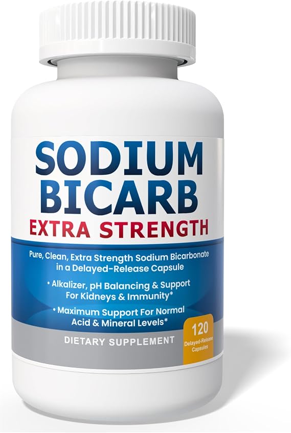 Sodium Bicarbonate Capsules Extra Strength 1300mg Organic Use Sodium Bicarbonate Tablets. Pure Bicarbonate of Soda Strongest Pill of Bicarbonato De Sodio para Tomar Available 120 Sodium Tablets