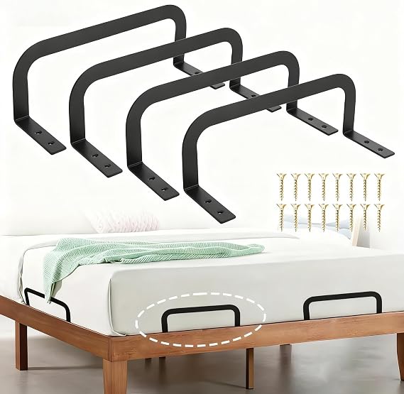 4-Pack Mattress Slide Stopper, Heavy-Duty Metal Retainer Bar & Non-Slip Gripper to Prevent Mattress from Sliding on King/Queen/RV/Wooden Bed Frames