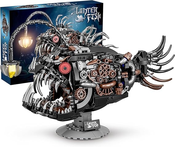 Ideas Mechanical Lantern Fish Building Blocks Set Compatible with Lego Collectible for Ocean Lovers, Perfect as an Office or Home decor for Adults. STEM Construction Gift for Boys Aged 8-16 1038PCS