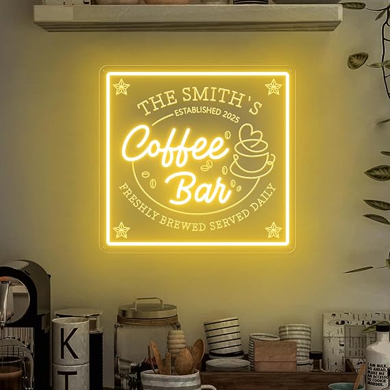 Custom Coffee Bar Neon Signs for Wall Decor, Personalized Neon Signs Dimmable for Coffee Station, Shop, Kitchen, Gift