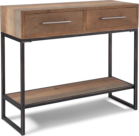 Finch Morris Console Table with 2 Drawers, Rustic Wood and Metal Entryway Table with Shelf Storage, Industrial Sofa Table or Kitchen Sideboard for Hallway or Living Room, Brown