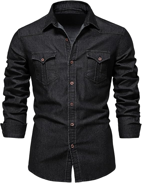 Men's Denim Shirt Slim Fit Long Sleeve Button Down Jean Work Shirts