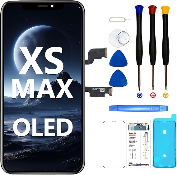 iPhone Xs Max OLED Screen Replacement 6.5" 3D Touch Screen Non-LCD Display Digitizer Assembly Repair Tool + Tempered Screen Protector | 3DタッチFHDディスプレイ、A1921、A2101、A2102、A2103、A2104用、防水接着剤、強化ガラス、Truetoneプログラム可能