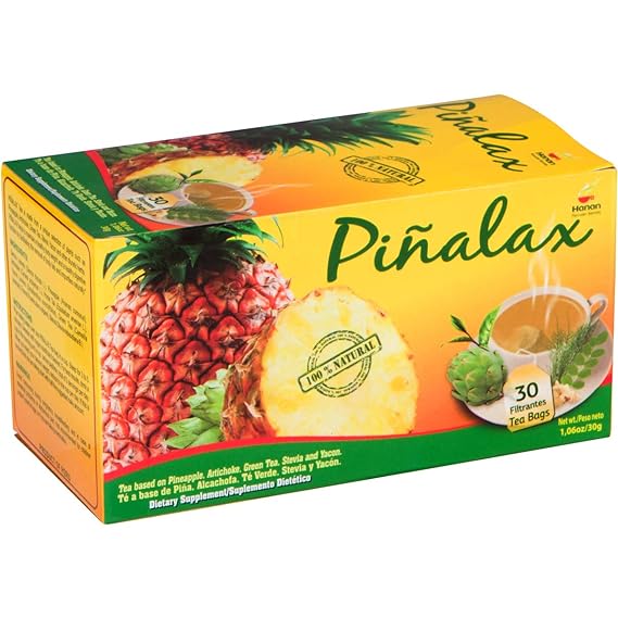 PINALAX Pineapple Pina 100% Natural Blend Detox-Tea promotes digestion | Artichoke, Green Tea, Stevia, Yacon, Senna, Horsetail, and Fennel | 30 Tea Bags