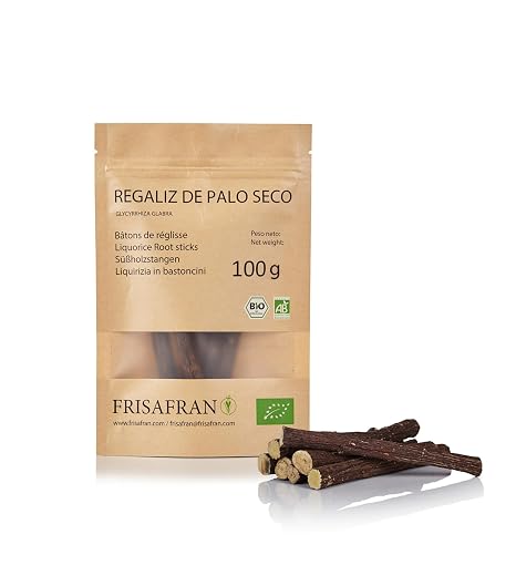 FRISAFRAN Organic Licorice Root Sticks Licorice Dry Licorice Stick Licorice Sticks 100 g Liquorice Salty Liquorice Liquorice Gift Set Licorice for Chewing Liquorice Without Sugar