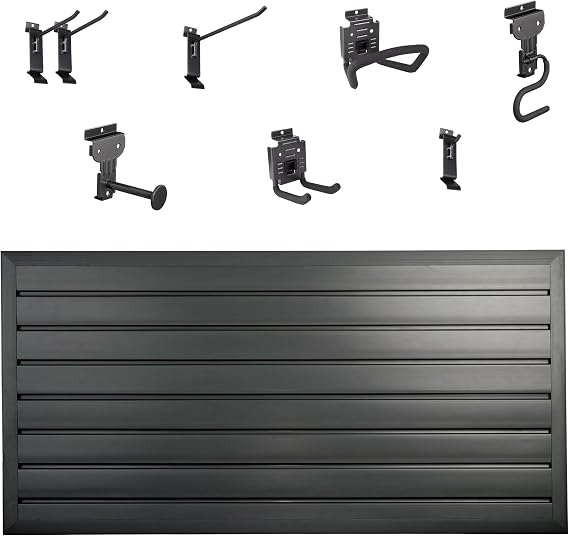 HandiWALL Black Slatwall 4x2ft and 8 Pack Accessories Hook Kit - Bundle -