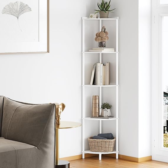 SUNMORY 5 Tier Corner Shelf, 65" Tall Corner Shelves for Living Room Decor