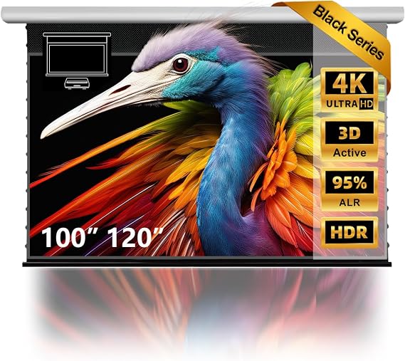 Motorized ALR CLR Projector Screen Drop Down, 100 inch | 95% Ambient Light Rejecting, 4K UHD, Remote Control, Wall/Ceiling Mount, Electric Roll Pull Retractable for Ultra Short Throw
