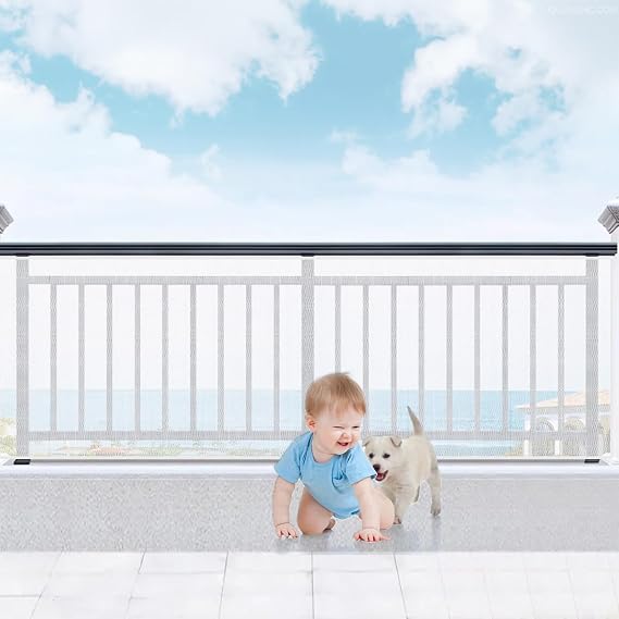 Banister Guard for Baby,15X3ft Balcony Safety Net for Kids,Stair Safety Net for Kids,Railing Covers for Stairs,Baby Stair Net Fit for Child, Small Pet, Toy - White
