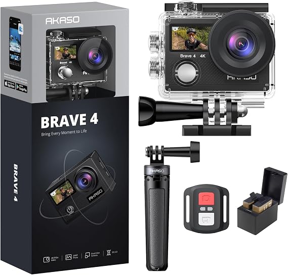 AKASO Brave 4 4K30fps 20MP WiFi Action Camera with Mini Selfie Stick Tripod