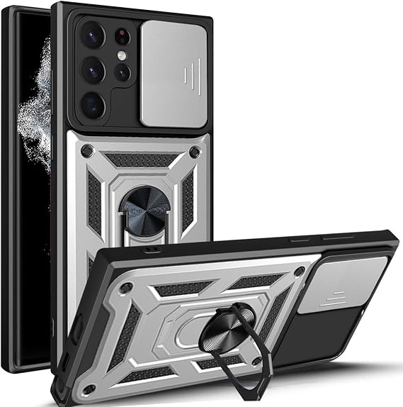 Case for Samsung Galaxy S25 Ultra/S25 Plus/S25, Magnetic Ring Stand Cover with Screen Camera Protection Anti-Scratch Case,Silver,S25 Ultra