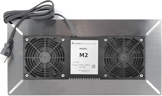 Durablow 220 CFM Air-Out Stainless Steel Crawl Space Vent Fan, Dual Fans