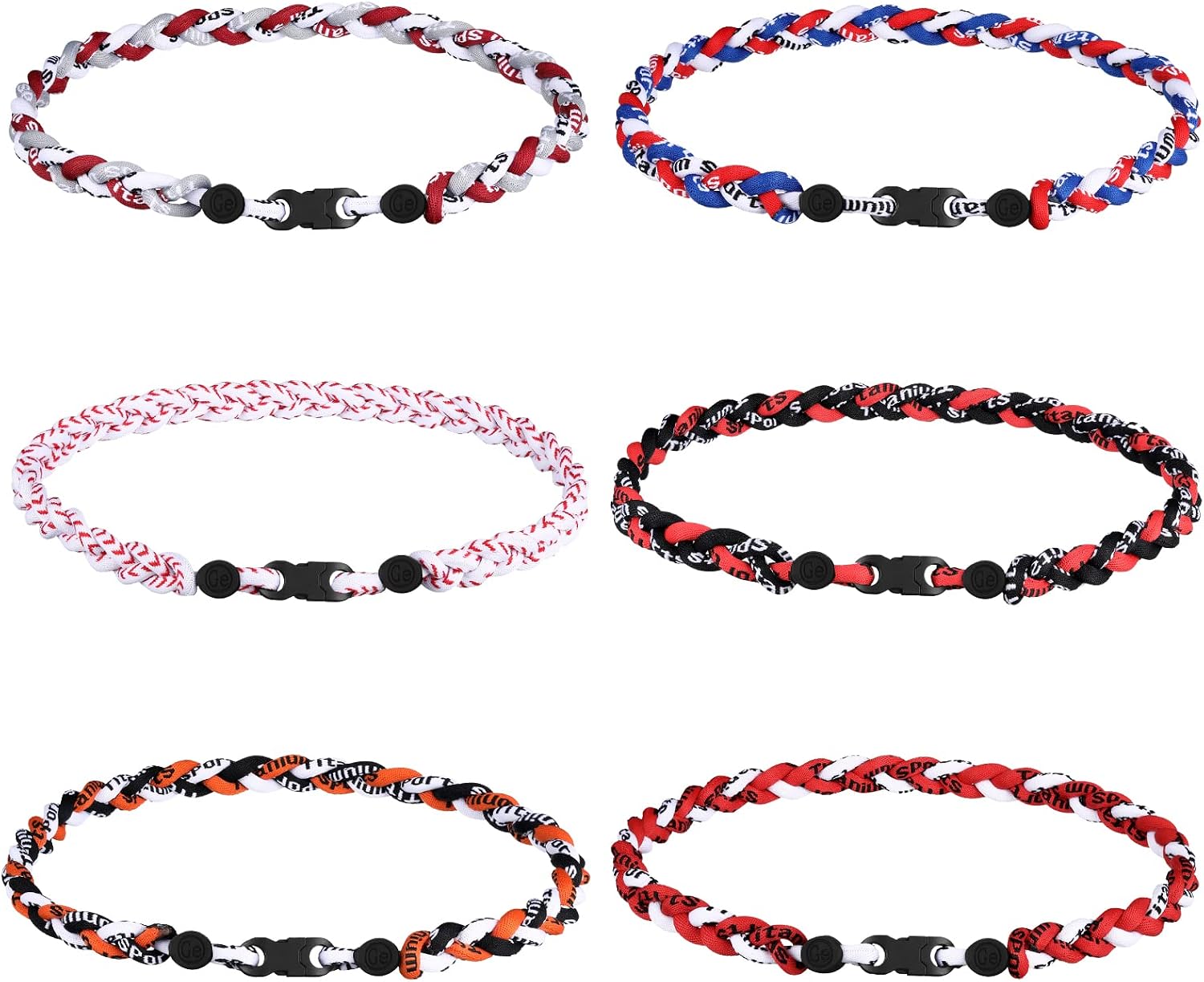 Nosiny 6 Pcs Baseball Rope Necklaces 3 Braided Rope Softball Titanium Sports Necklace for Christmas Team Gifts Men Women Sport Fans Player Assorted Colors
