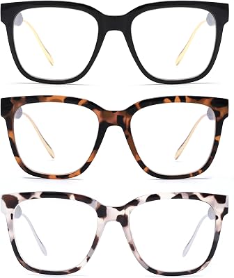 JM Oversized Reading Glasses for Women - Square Stylish Readers for Woman MenW Blue Light Blocking Trendy Womens Reader