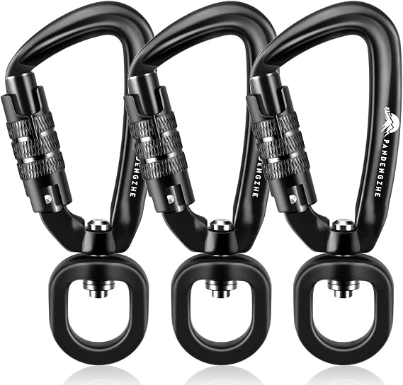 3 Pack Locking Carabiner Clip 2.5" with Swivel C Ring for Securing Pets, Dog Leash Harness, Camping, Hiking, Keychains