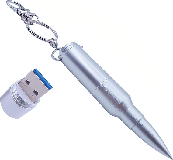 64GB Metal Shining Bullet USB 3.0 Flash Drive Memory Stick with Keychain,Silver
