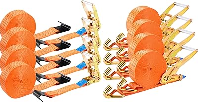 TLGREEN 2 x27 Ratchet Straps Heavy Duty Tie Down 4Packs Double J Hook 4Packs Flat Hook Orange