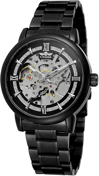 BESTKANG Mens Automatic-self-Wind Watch Luxury Stainless Steel Band Skeleton Watch Waterproof Business Wrist Watch