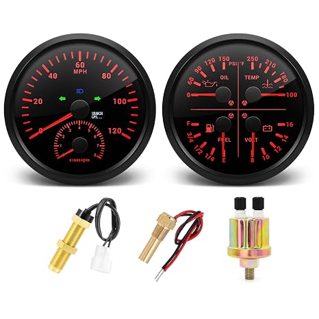 ARTILAURA 110mm GPS Speedometer Gauge Set - 2in1 GPS Speedometer with Tachometer,4in1 Fuel Level Water Temperature Oil Pressure Volt Boat Gauges for Car AUTO Marine (Black)