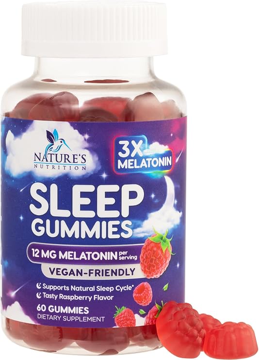 Melatonin Sleep Gummies - Melatonin 12mg Per Serving - Extra Strength Sleep Support Melatonin Gummy - Vegan Sleeping Gummy Supplement - Restful Sleep Support for Adults - Berry Flavor - 60 Gummies