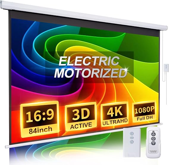 Motorized Projector Screen Pull Down Small Automatic Projector Screen White