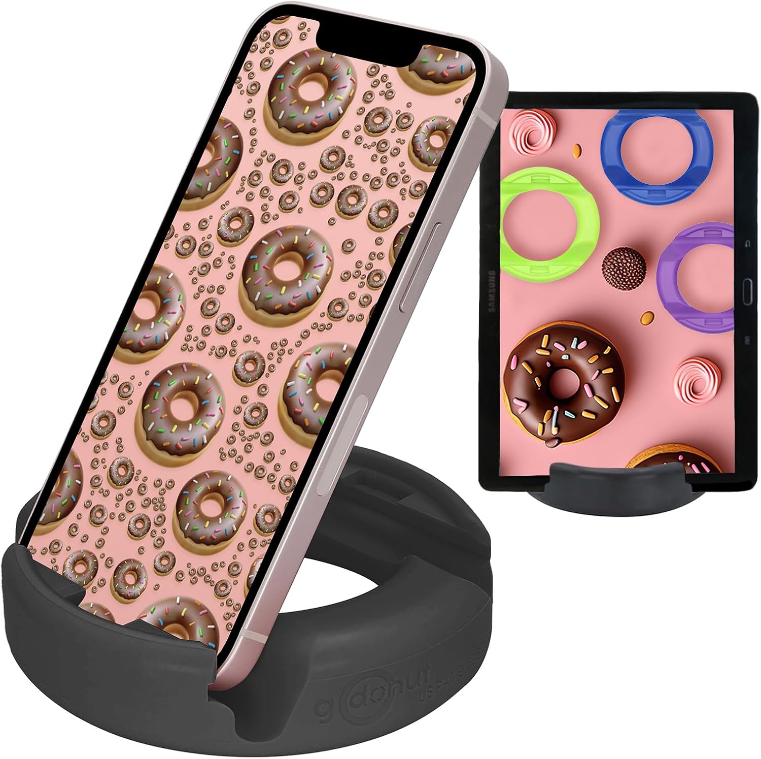 GoDonut – Phone Stand Original – Cell Phone Holder  iPad Stand Desk Organizer – Compatible with Tablet, iPhone, Kindle & Most Smartphones – Black
