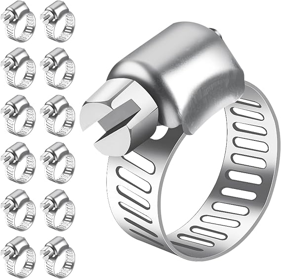 Bolatus Hose Clips 6-12 mm, 12 Pcs Hose Clamp Stainless Steel 304 | Adjustable Screw Clamps, Pipe Clamps Assortment for Pool, House Gas Pipe, Garden Hose