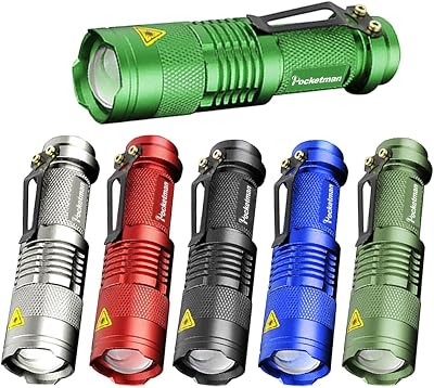 Pocketman Pack of 6, 7W 300LM SK-68 3 Modes Mini LED Flashlight Torch Tactical Lamp