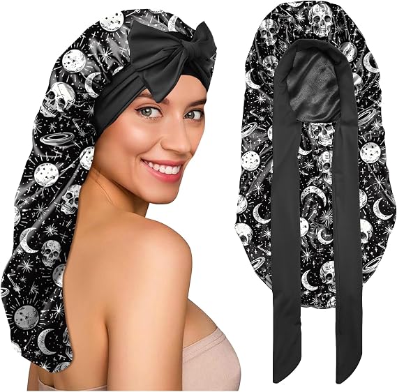 Satin Sleep Cap for Women Adjustable Double Layer Elastic Silk Cap for Sleeping Reusable Cute Sleep Cap