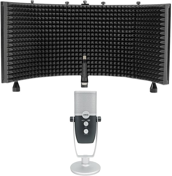 Audiosavings Bundle: AKG ARA C22-USB Dual Mode Condenser Microphone+St& 4 Recording/Podcast/Gamer Bundle with Rockville ROCKSHIELD 3 Large Studio Mic Isolation Shield w/Sound Dampening Foam (2 Items)