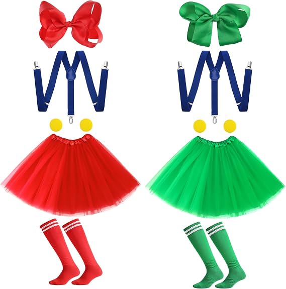 HooLing 12 Pieces Halloween Cosplay Costume Women Tutu Skirt Suspenders Stockings Bow Hair Clips for Adults