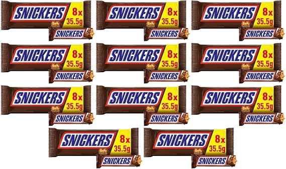Snickers Chocolate Bars, 8 Pack x 11 Units (Full Case)