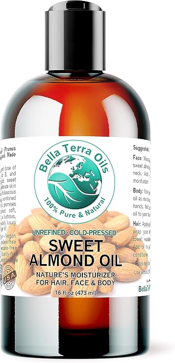 Bella Terra Oils - Organic Sweet Almond Oil 16 oz - Harnessing Almonds Rich Vitamin A & B Profile, Cold-Pressed, Ideal for Radiant Skin