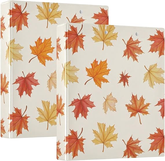 3 Ring Binder 1.5 Inch Fall Leaves Maple Leaves Clipboards Binders with Interior Pockets Round Ring Binder for Office Supplies and School 1 Pack