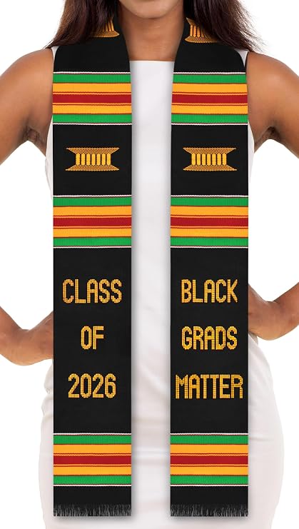 Black Grads Matter 2026/2027 Authentic Handwoven Kente Cloth Graduation Stole