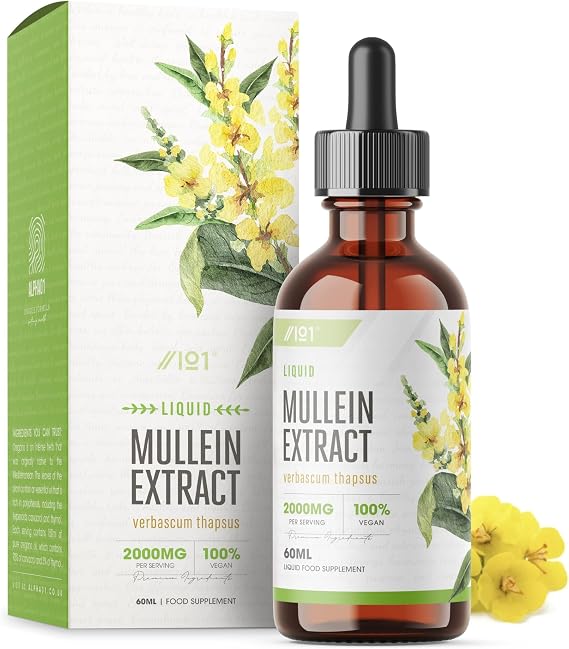 Mullein Leaf Extract for Lungs 2000mg - 60ml - High Strength Liquid Mullein Leaf - Made in EU - Mullein Leaf Vegan Liquid Drops by Alpha01