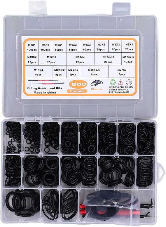 800Pcs O Assortment Kits, 18 Sizes NBR Gasket Wa Assortment Set with Disassembly Tools, Rubber O s for Car Repair, Household and Industrial Use