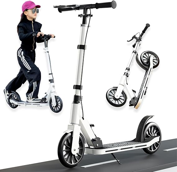 Kick Scooter for Kid, Teens & Adults for 300 lbs Capacity, Lightweight, Foldable - 8IN Big Wheels Scooter,Commuter Adult Scooters with Hand Brake, 4 Adjustable Levels, ABEC 9, 15 lb