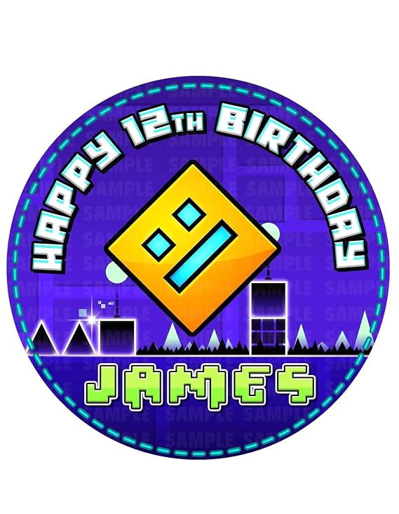7.5 Inch Edible Cake Topper Geometry Dash Game Themed Birthday Party Collection of Edible Cake Decorations round