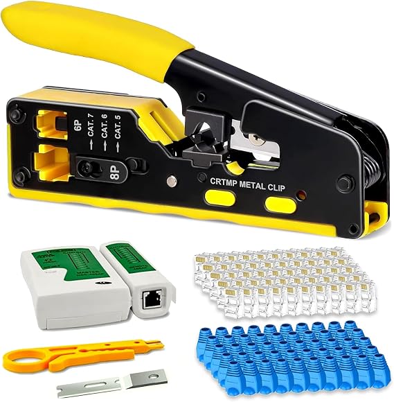 RJ45 Crimp Tool Pass Through Ethernet Crimper for Cat5 Cat6 Cat7