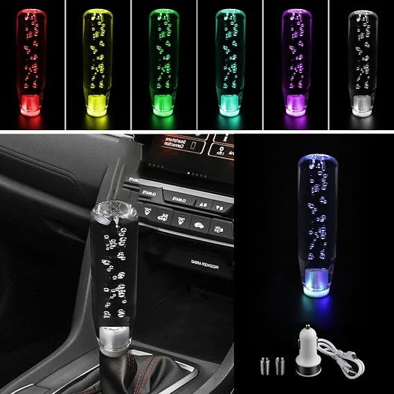 1 PC Car LED Luminous Crystal Gear Shifter, Personalized Bubbles with Colorful Lights Shift Knob, 5.9 in Cool Head, Universal for Cars Trucks (Transparent) NEFGSPD699TY-15CM