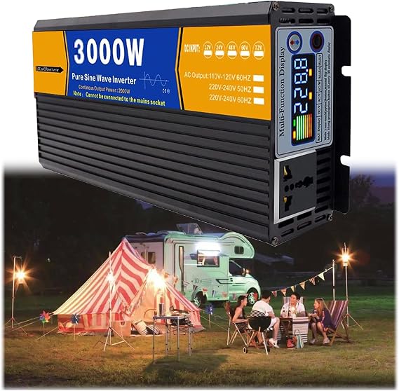 Pure Sine Wave Inverter 3000W 4000W 5000W 6000W 8000W Power Inverter 12V/24V/48V/60V/72V DC to 110V 120V AC Converter, Car Voltage Converter for Home Solar, 3000w,72V