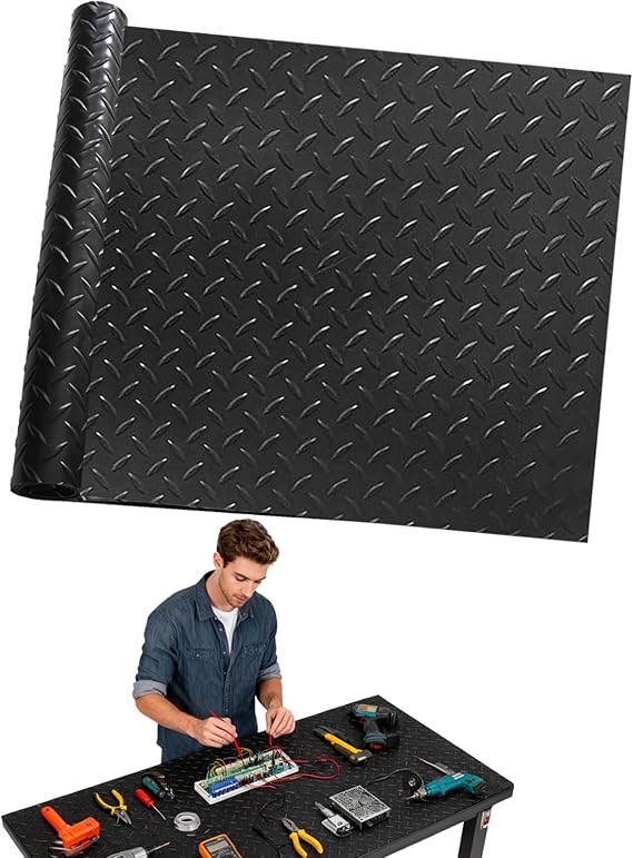 48" x 17" Workbench Mat,PVC Work Bench Mat Top with Non-Slip Steel Plate Texture, 1.5mm Thick Rectangle Vinyl Table Top Protector, Woodworking,DIY Projects