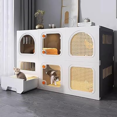 2 Tier Cat Cage, Cat Villa Indoor, Cat Cages Indoor with Litter Box, Cat Enclosure, Cat Kennel, for 1-2 Cat