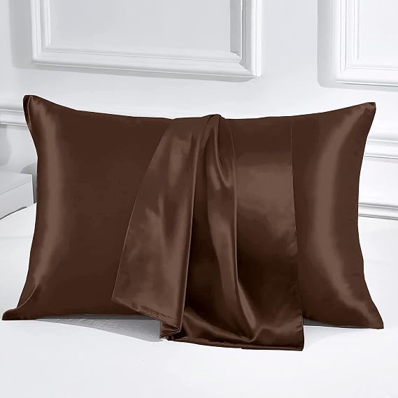 PURE ECO Soft 2 Piece Pillowcase Silk Satin Pillow Cover, King Size, Long-Staple Soft & Silk Pillowcase for Hair and Skin, Envelope Closure(King Size 20" x 36", Chocolate Brown)
