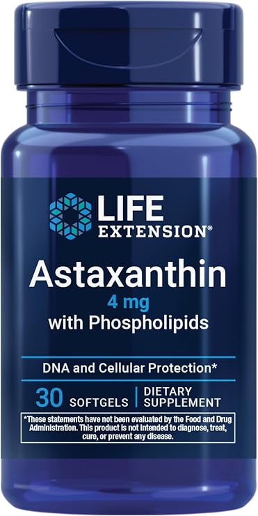Life Extension Astaxanthin with Phospholipids Antioxidant Support, Eye Health Algae-Derived Gluten-Free, Non-GMO 30 Softgels