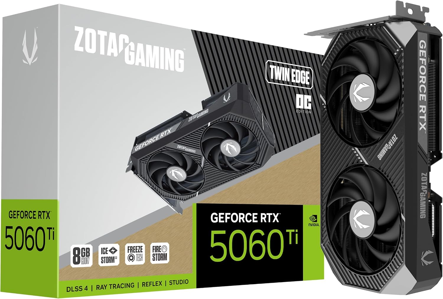 ZOTAC Gaming GeForce RTX 5060 Ti 8GB Twin Edge OC DLSS 4 8GB GDDR7 128-bit 28Gbps PCIE 5.0 Gaming Graphics, IceStorm 2.0 Cooling, SFF-Ready, ZT-B50610H-10A