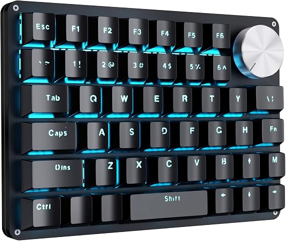 Koolertron One Handed Mechanical Gaming Keyboard with 24 Macro Keys, 45-Key Fully Programmable Mini Keypad, Blue Backlit/Red Switches for Windows PC Gamers