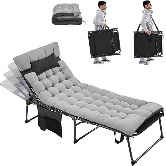 Yaheetech Outdoor Tanning Chair with Face Hole & Removable Cushion Black