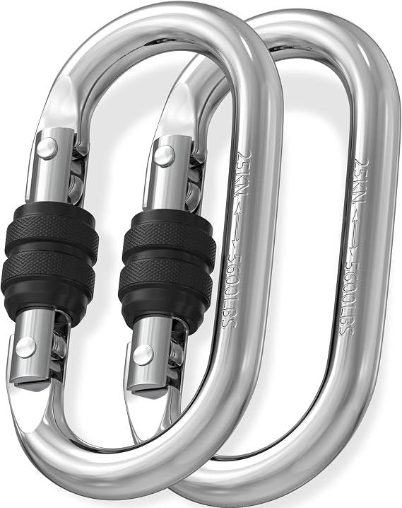 Heavy Duty - 4.3 Inch Locking Carabiner Clip, Large & Extra Large Sizes, Steel Oval Carabiner, Hammock Hooks